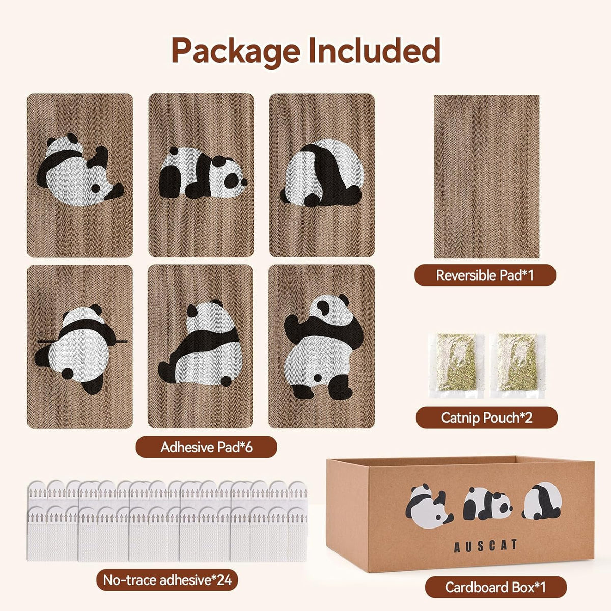 AUSCAT Cardboard Cat Wall Scratcher, 7 cat Scratching Boards with Box, Wall Mounted Cat Scratching