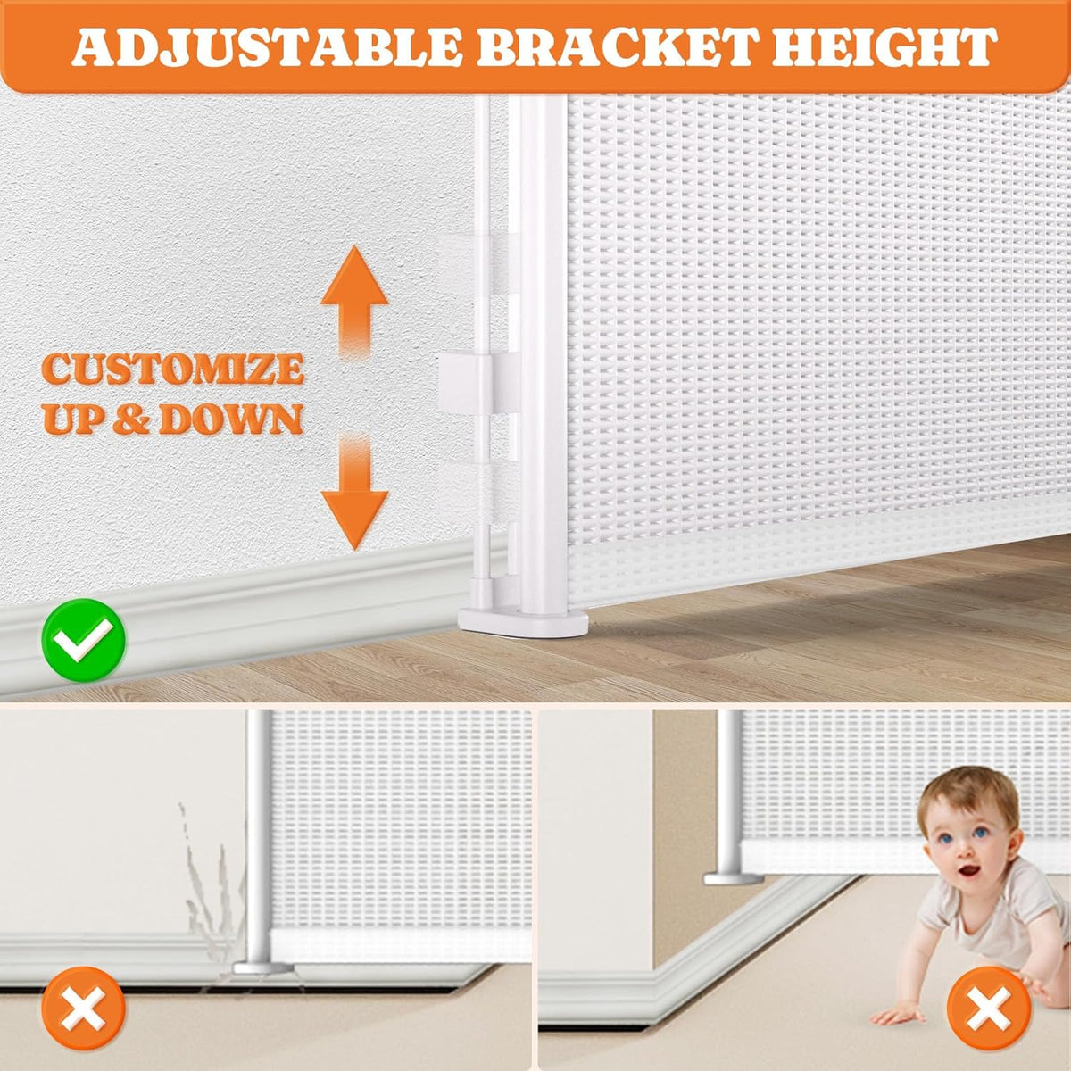 Pawtners Retractable Baby Gates Extra Wide, 41" Tall Extends up to 120" Wide, Dog Gate Indoor with