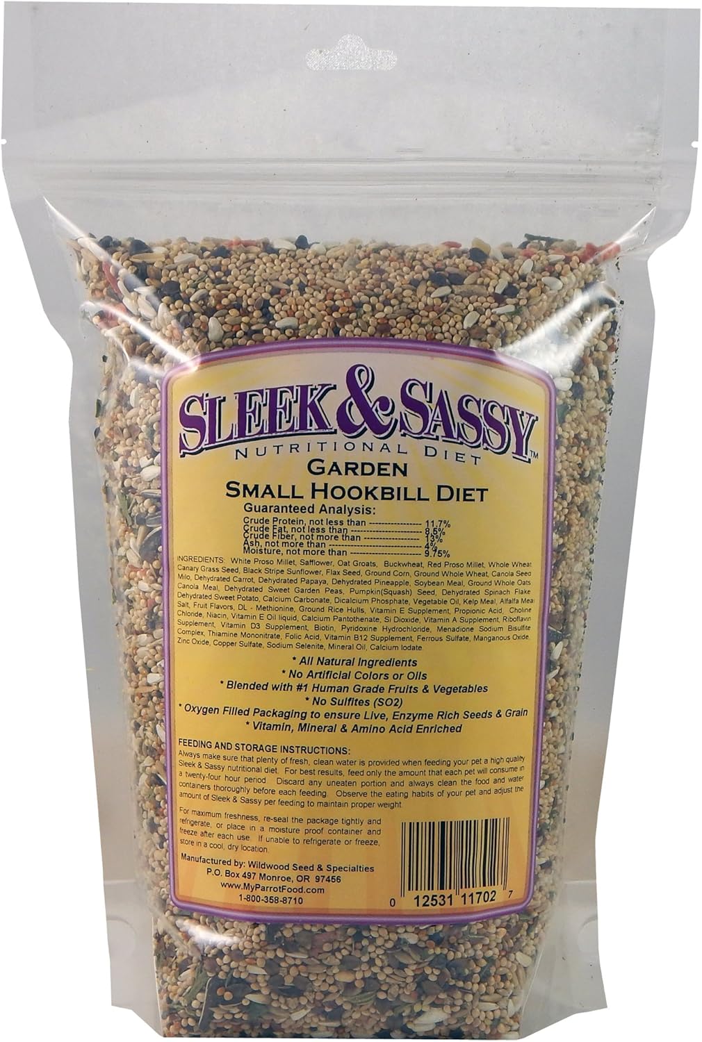 SLEEK & SASSY Garden Small Hookbill Bird Food for Cockatiels, Lovebirds, Quaker Parrots & Small