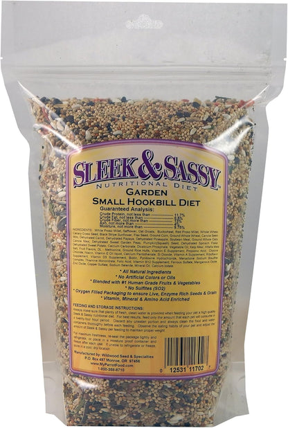 SLEEK & SASSY Garden Small Hookbill Bird Food for Cockatiels, Lovebirds, Quaker Parrots & Small
