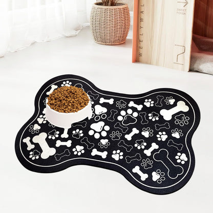 Dog & Cat Food Mat Bone Shaped Pet Feeding Mat Quick Absorb Water Bowl Placemat with Rubber Backing