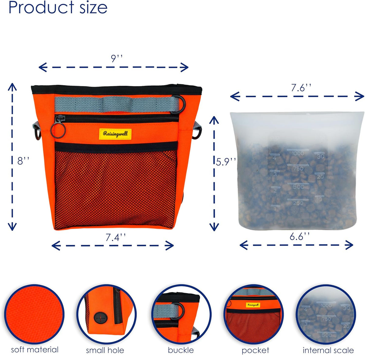 Dog Treat Pouch with Magnetic Closure 4-Cup Silicone Bag Fanny Pack Holder with Clicker 4 Ways to