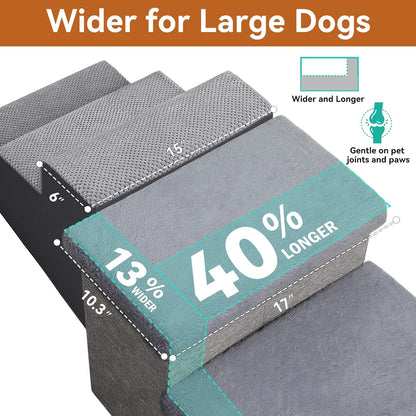 Dog Stairs with Furry Lids 18" H, 3-Step Wider Dog Steps with Storage for Small/Medium/Large Old