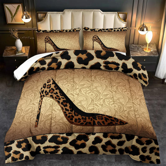 Leopard Comforter Set King Girls,Sexy High Heel Comforter for Women,Leopard Print Bedding Set King