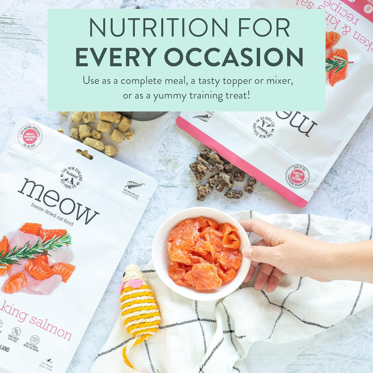 Meow e - Chicken & King Salmon Recipe, Dry Cat Food Use as a Complete Diet, Topper, Mixer, or as