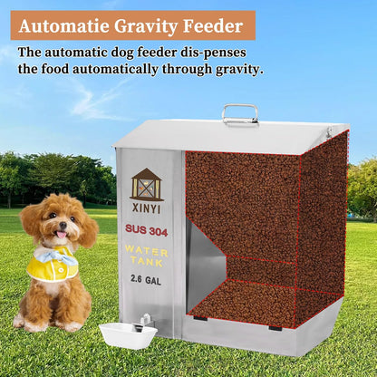XINYI Automatic Dog Feeder and Waterer 2-in-1,SU304 Stainless Steels 2.6 Gallon Water Tank with 1