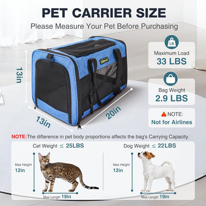 Dog Carriers for Small Dogs, Large Cat & Bunny, Foldable Soft-Sided Pet Travel Bag, up to 25lbs