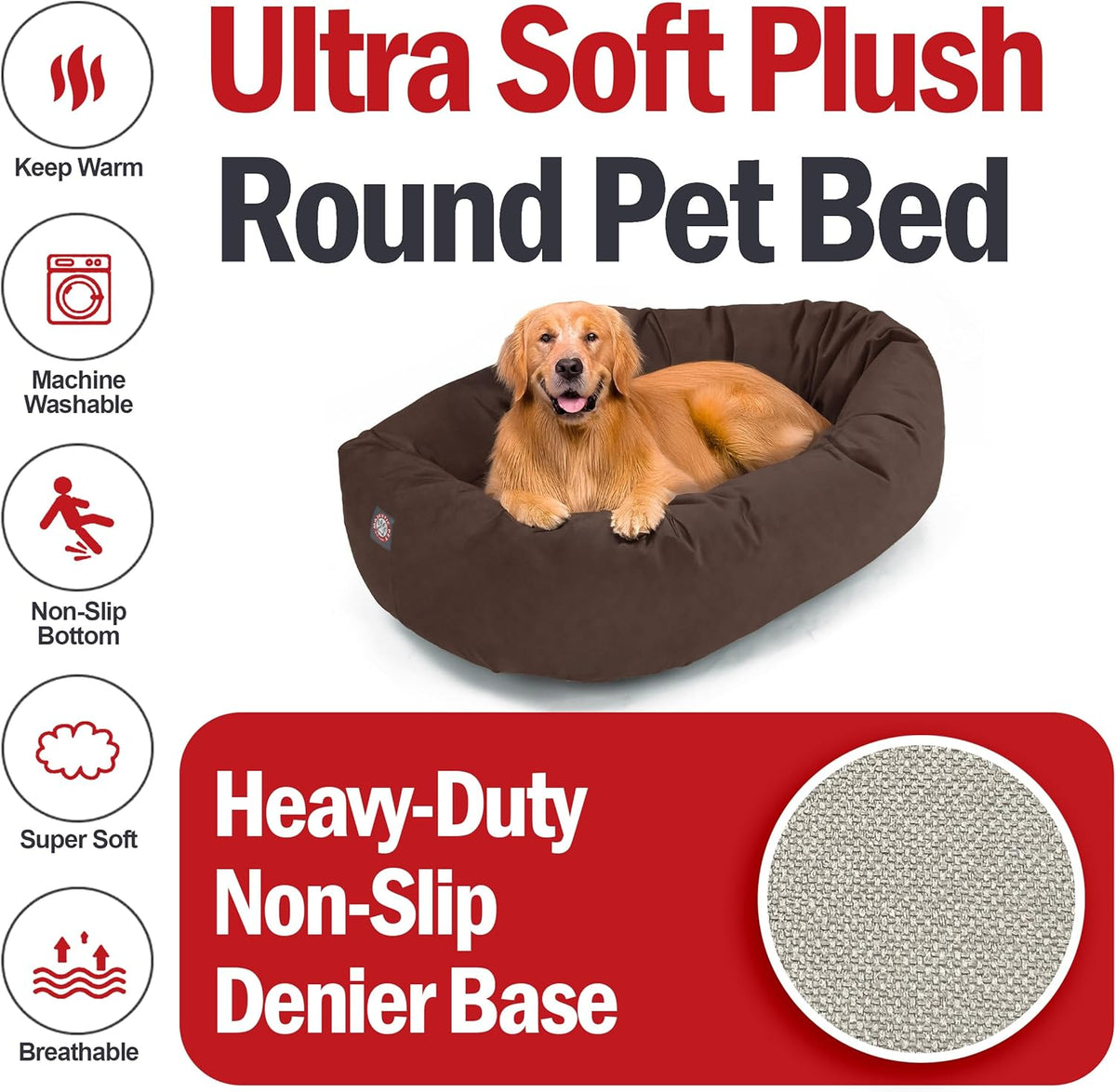 Majestic Pet 40 Inch Suede Shredded Memory Foam Mix Calming Large Dog Bed Washable 40 x 29 x 9