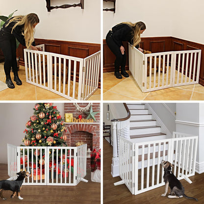 ZJSF Freestanding Indoor Dog Gate for House Foldable Wood White Puppy Gate for Doorways Pet Gate