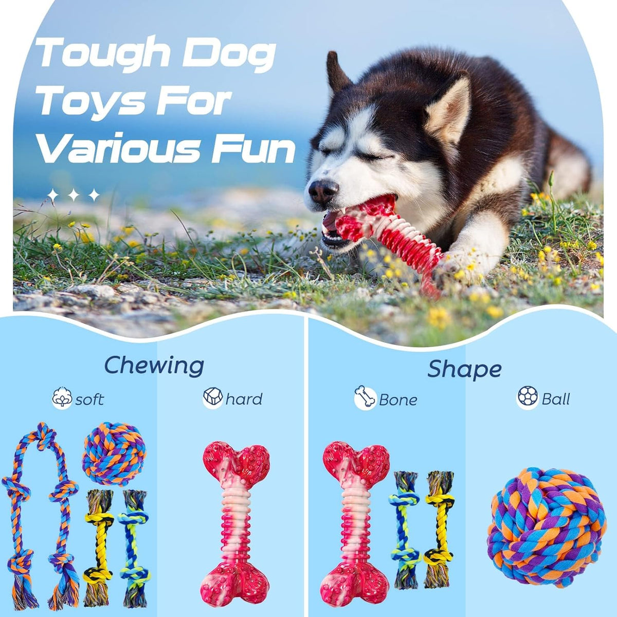 SHARLOVY Dog Chew Toys for Aggressive Chewers, 5 Pack Indestructible Dog Toys for Large Breed
