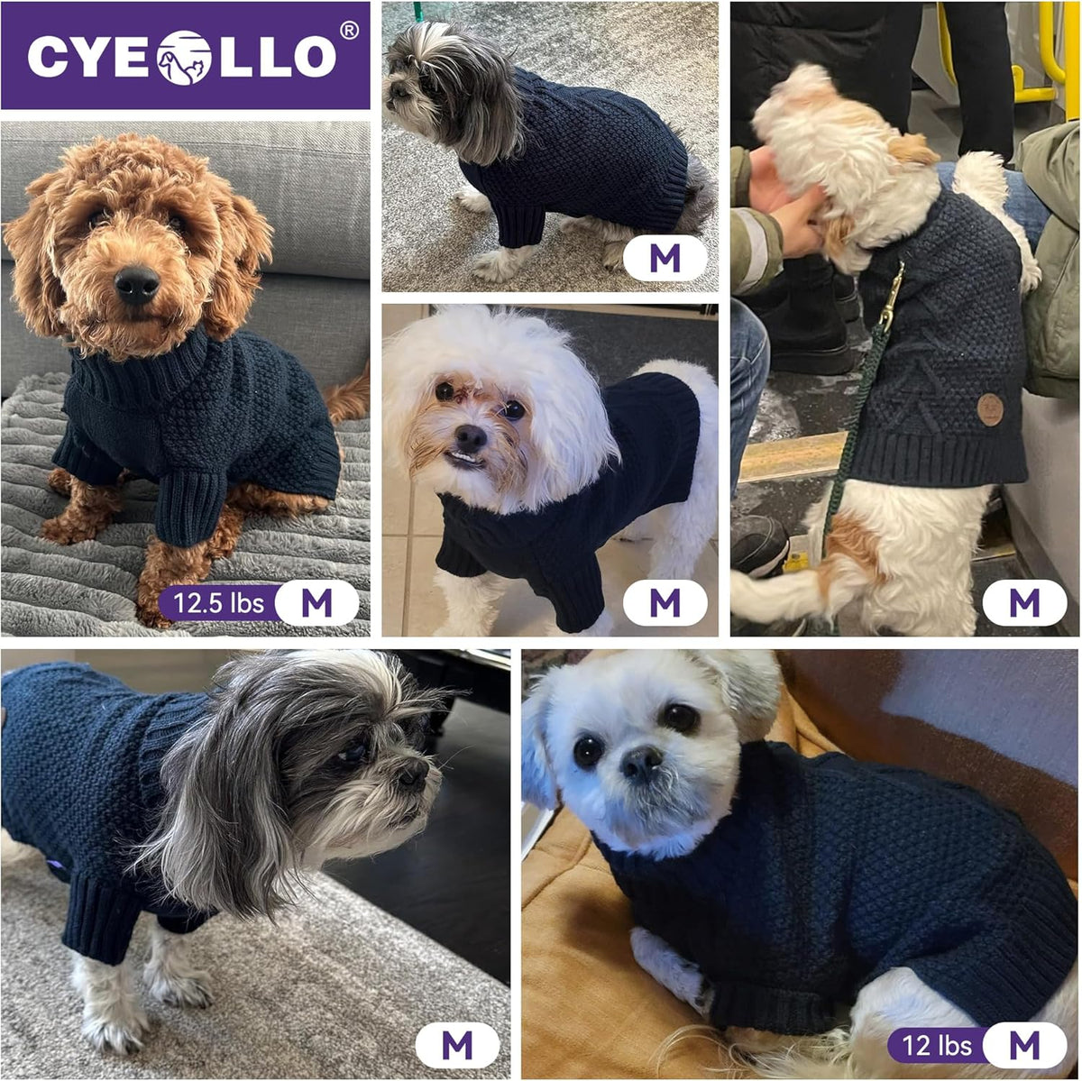 cyeollo Warm Small Dog Sweater, Knit Cold Weather Doggy Sweaters for Small Dogs Boy Pullover Winter