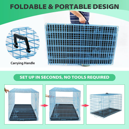 BestPet | Dog Crate | 24" | Blue | Foldable Metal Kennel with Double Doors, Secure Slide-Bolt