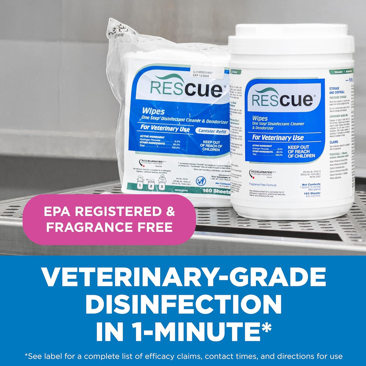 REScue One-Step Disinfectant Cleaner & Deodorizer Wipes for Vet Use – Cleaner for Kennels, Litter