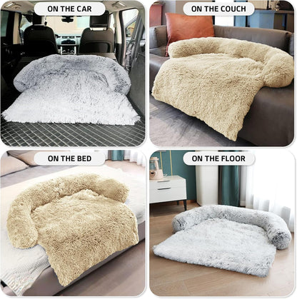 Calming Dog Bed Fluffy Plush Dog Mat for Furniture Protector with Removable Washable Cover for