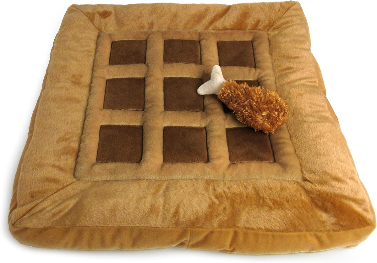 TONBO Soft Plush Small Cute and Cozy Chicken and Waffles Dog Cat Bed, Chicken Crinkle Toy Included