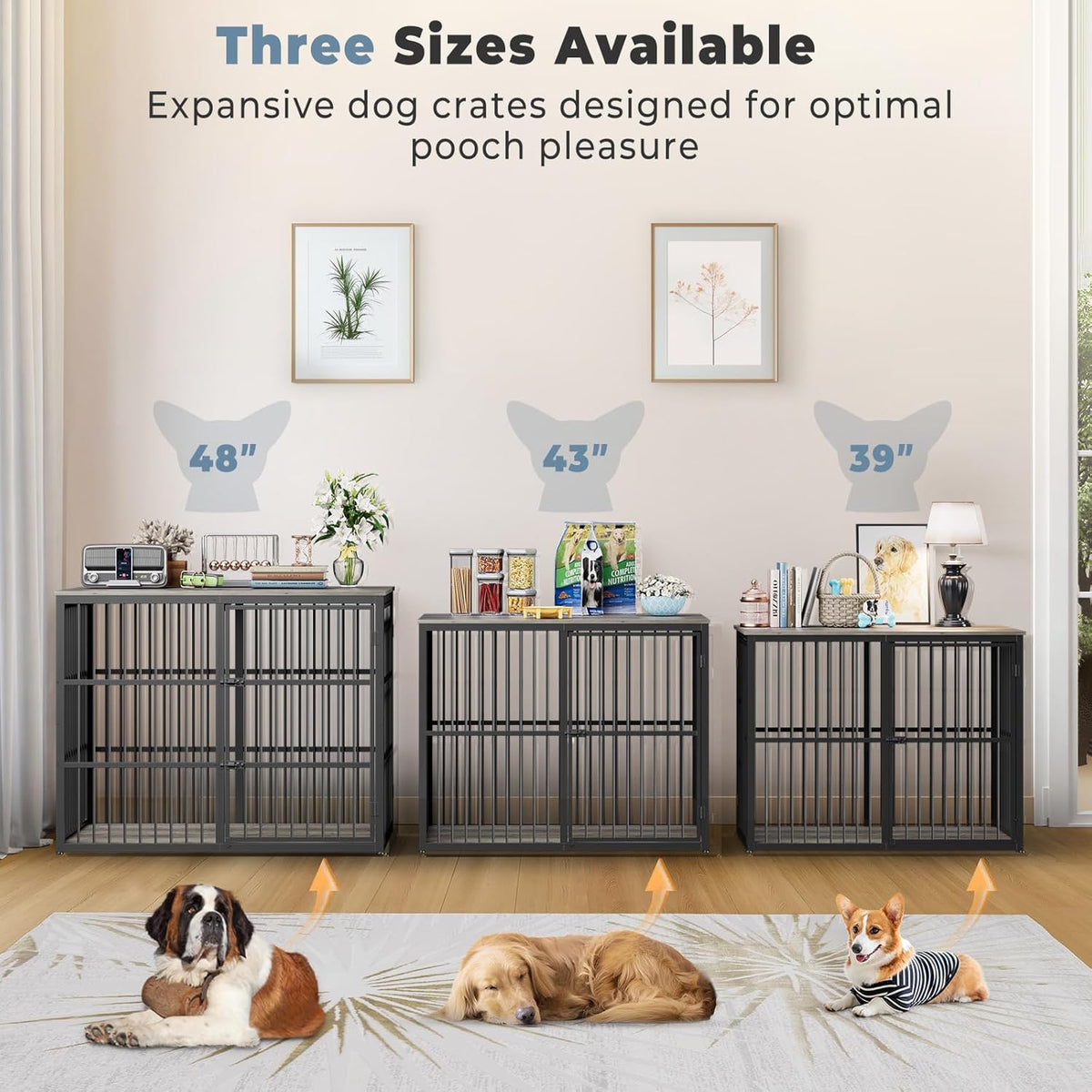 48'' XXL Dog Crate Furniture with 3 Doors, Wooden Crate End Table Heavy Duty Indoor Combination