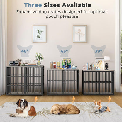 48'' XXL Dog Crate Furniture with 3 Doors, Wooden Crate End Table Heavy Duty Indoor Combination
