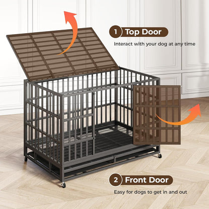 48/42/38 Inch Heavy Duty Indestructible Dog Crate,Escape Proof Dog Cage Kennel for Small Medium