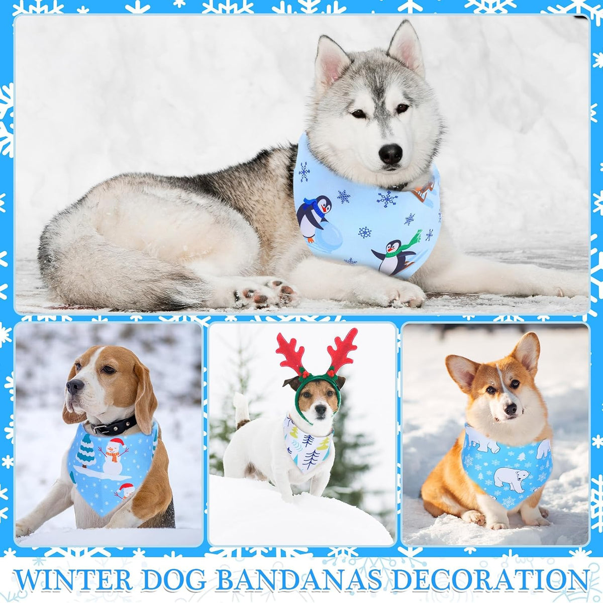 Abbylike 100 Pieces Winter Dog Bandanas Bulk Blue Snowflake Dog Bandanas for Pets Triangle Kerchief