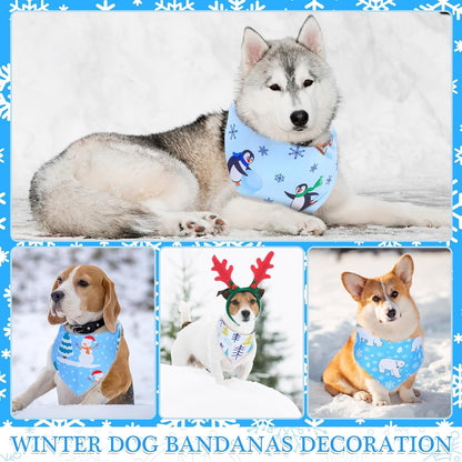 Abbylike 100 Pieces Winter Dog Bandanas Bulk Blue Snowflake Dog Bandanas for Pets Triangle Kerchief