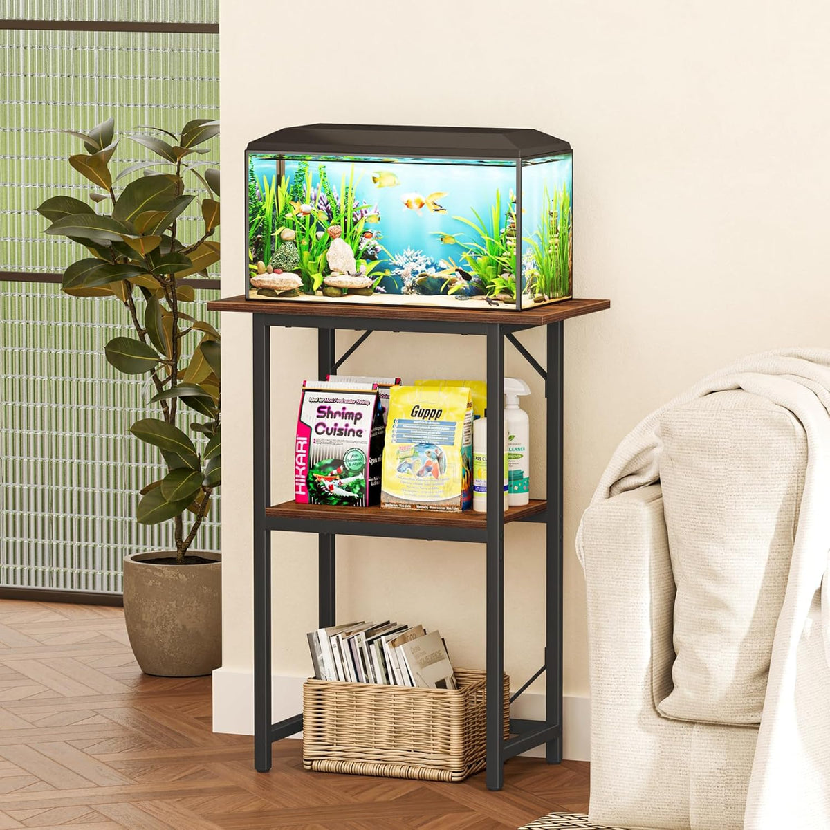 Snughome 10-20 Gallon Fish Tank Stand, Aquarium Stand 2-Tier Storage Shelves, Heavy Duty Terrarium