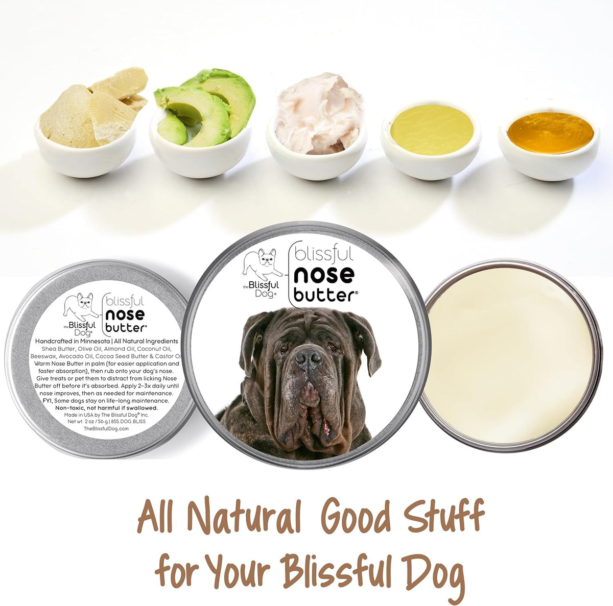 The Blissful Dog Neapolitan Mastiff Nose Butter for Dry, Cracked Skin, Lick-Safe Dog Nose Balm with