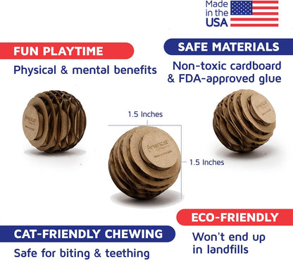 Cat Ball Toys by Americat – Made in USA – Safe Cardboard Cat Toys – for Interactive and Independent