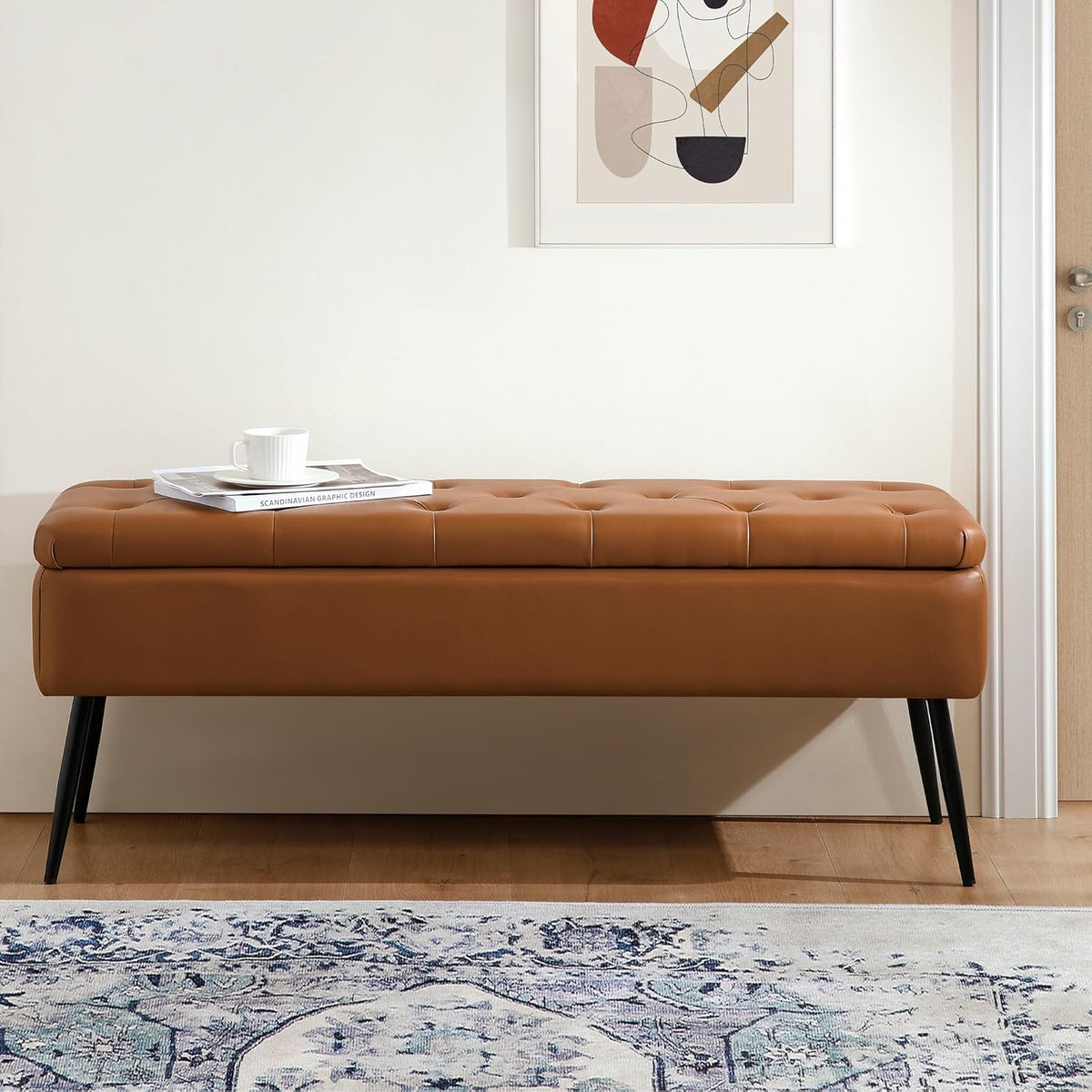 Leather Storage Ottoman Bench,End of Bed Bench for Living Room Bedroom Dinning Room