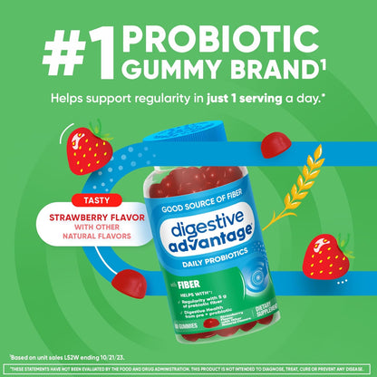 Digestive Advantage Prebiotic Fiber Gummies + Probiotics for Gut Health, 5g Prebiotic Fiber Plus 1
