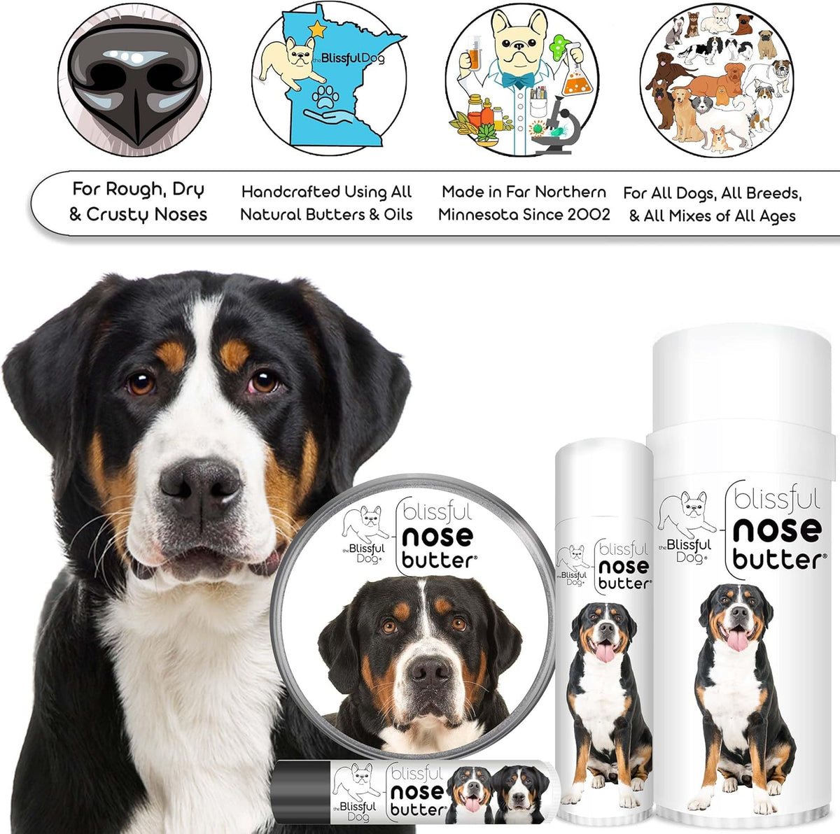 The Blissful Dog Greater Swiss Mountain Dog Unscented Nose Butter - Dog Nose Butter, 2 Ounce