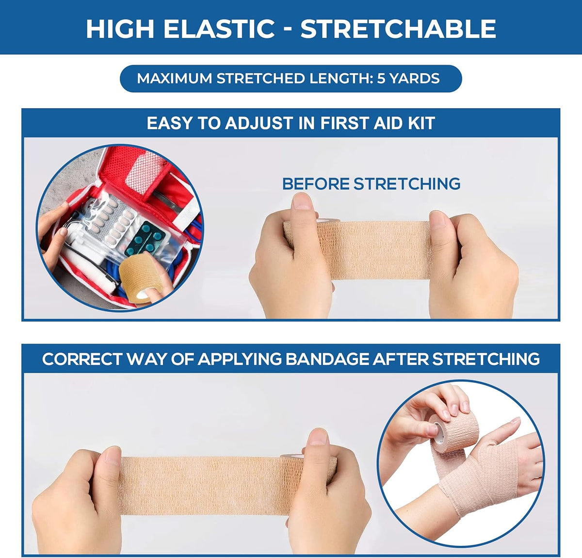 Self Adhesive Bandage Wrap - Pack of 12 Assorted Colors, Non-Woven, Breathable & Water-Resistant