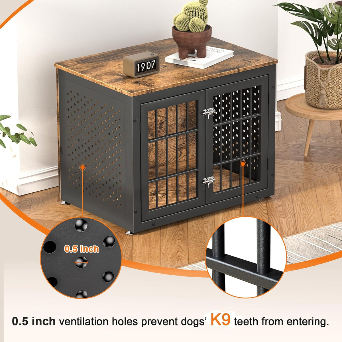 32" Heavy Duty Dog Crate Furniture for Small and Medium Dogs, Metal Kennel for High Anxiety Dogs
