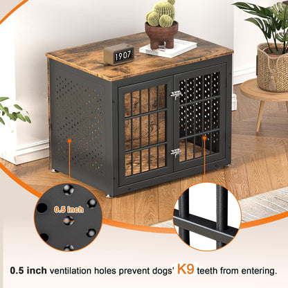 32" Heavy Duty Dog Crate Furniture for Small and Medium Dogs, Metal Kennel for High Anxiety Dogs