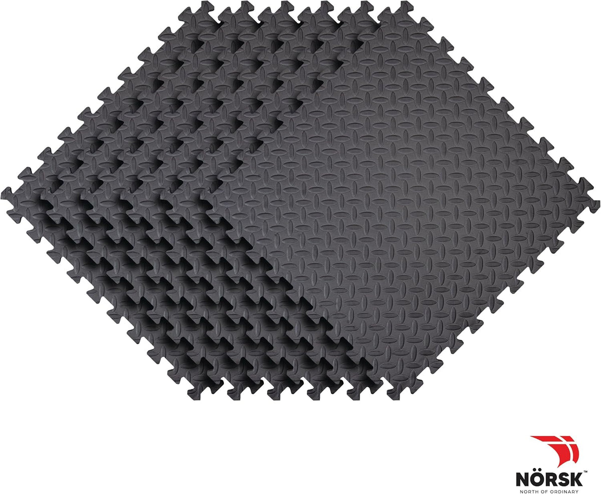 Norsk Foam Floor Gym Mats with Interlocking Tiles, .47" Thick, 24"x24", 54-Pack, 216 Square Feet