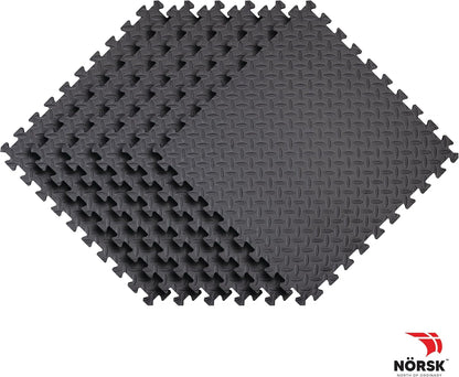 Norsk Foam Floor Gym Mats with Interlocking Tiles, .47" Thick, 24"x24", 60-Pack, 240 Square Feet