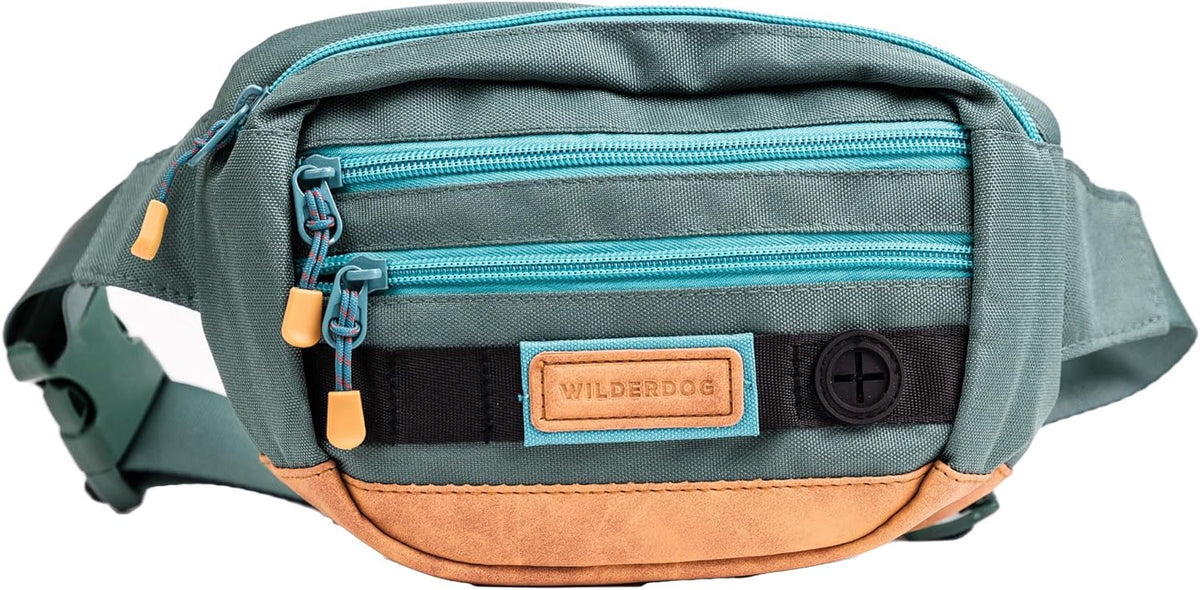 Wilderdog Utility Fanny Pack stores Treats, Balls, Keys in 3 Pockets with adjustable strap and Poop