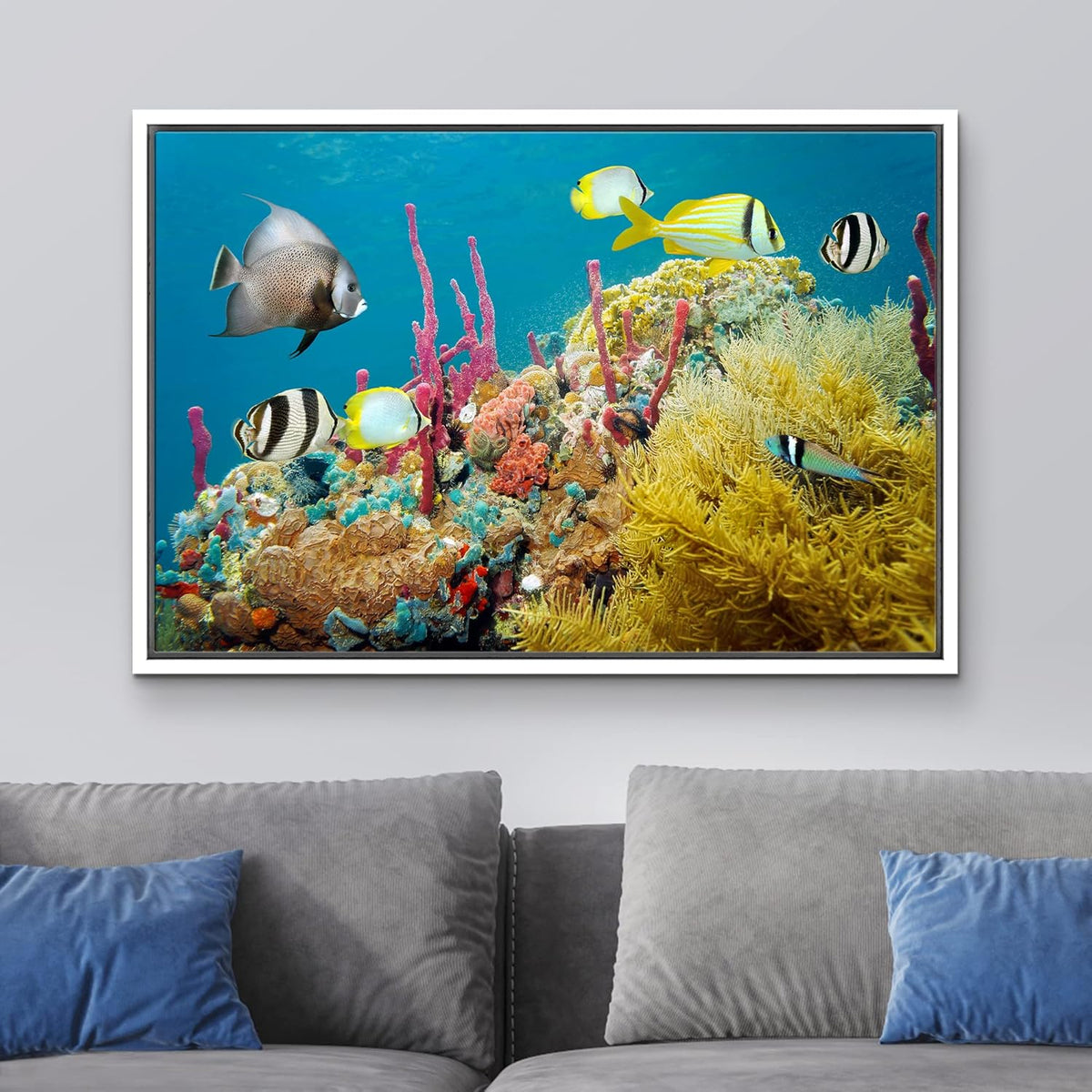 wall26 Framed Canvas Print Wall Art Deep Sea Marine Fish with Coral Reef Nature Ocean Photography