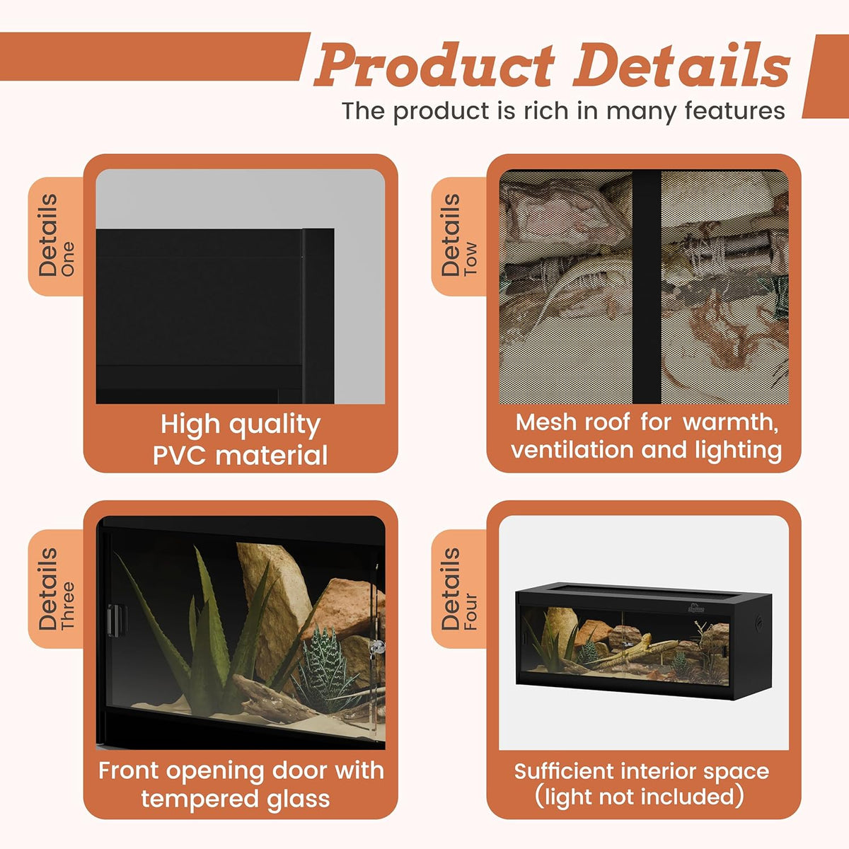 20 Gallon PVC Reptile Enclosure, RepWild 30"x12"x12" Terrarium/Tank with Heavy-Duty Screen Top