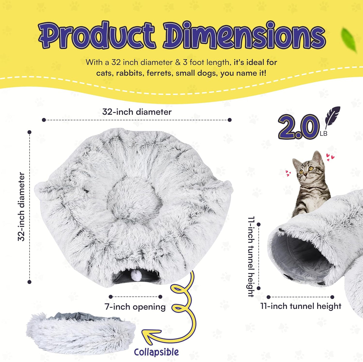 Cat Tunnel Bed Cave with Catnip Toys - Peekaboo Cat Hideaway & Cat Donut Tunnel - 3-in-1 Cat