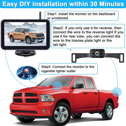 7-Inch Wireless Backup Camera for Truck - 2 Channel, DIY Grid Lines, HD 1080P, Night Vision, IP69K