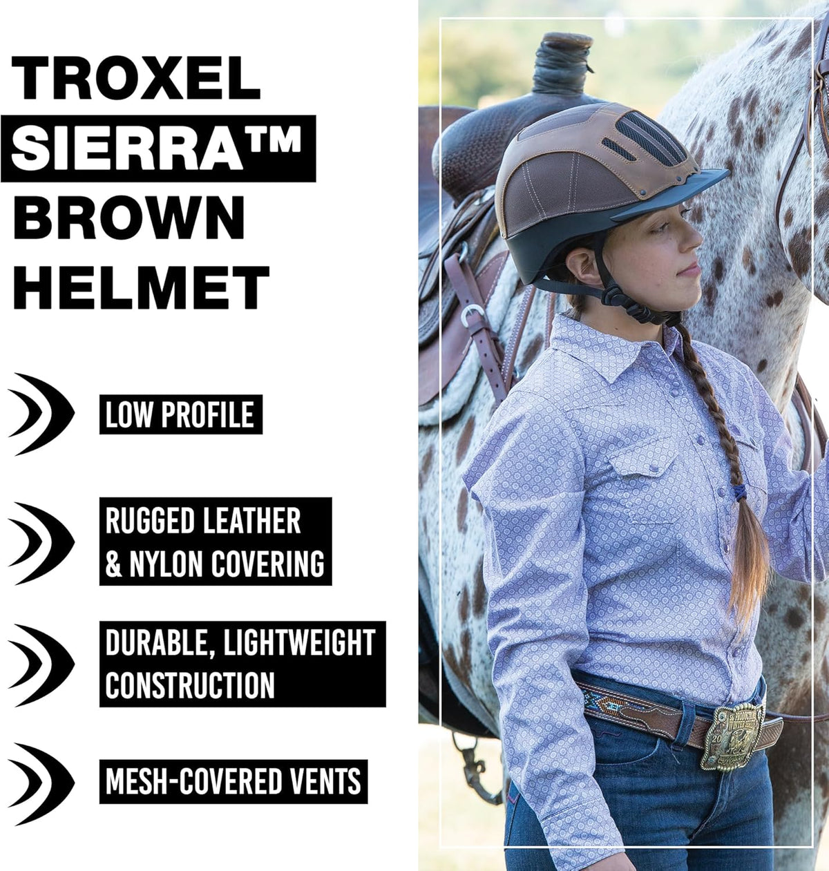 Troxel Sierra Rugged Horse Riding Helmet, Low-Profile, Self-Adjustable Design, Safety Horseback