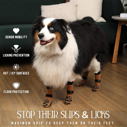 DOK TigerToes Premium Non-Slip Dog Socks for Hardwood Floors - Extra-Thick Grip That Works Even