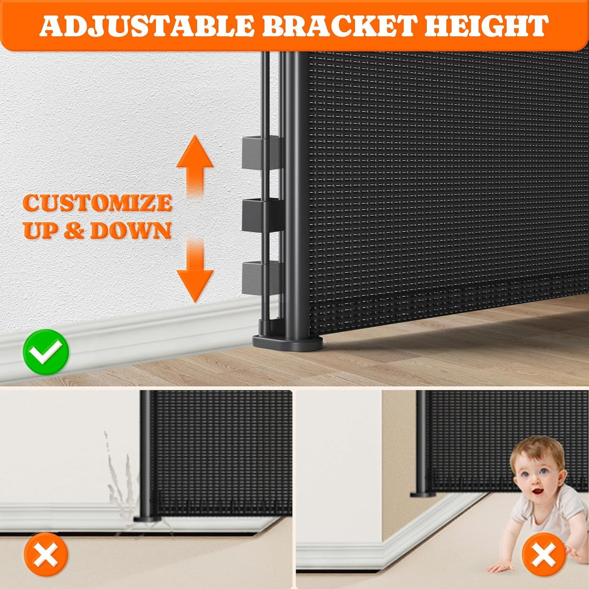 Pawtners Retractable Baby Gates Extra Wide, 41" Tall Extends up to 120" Wide, Dog Gate Indoor for