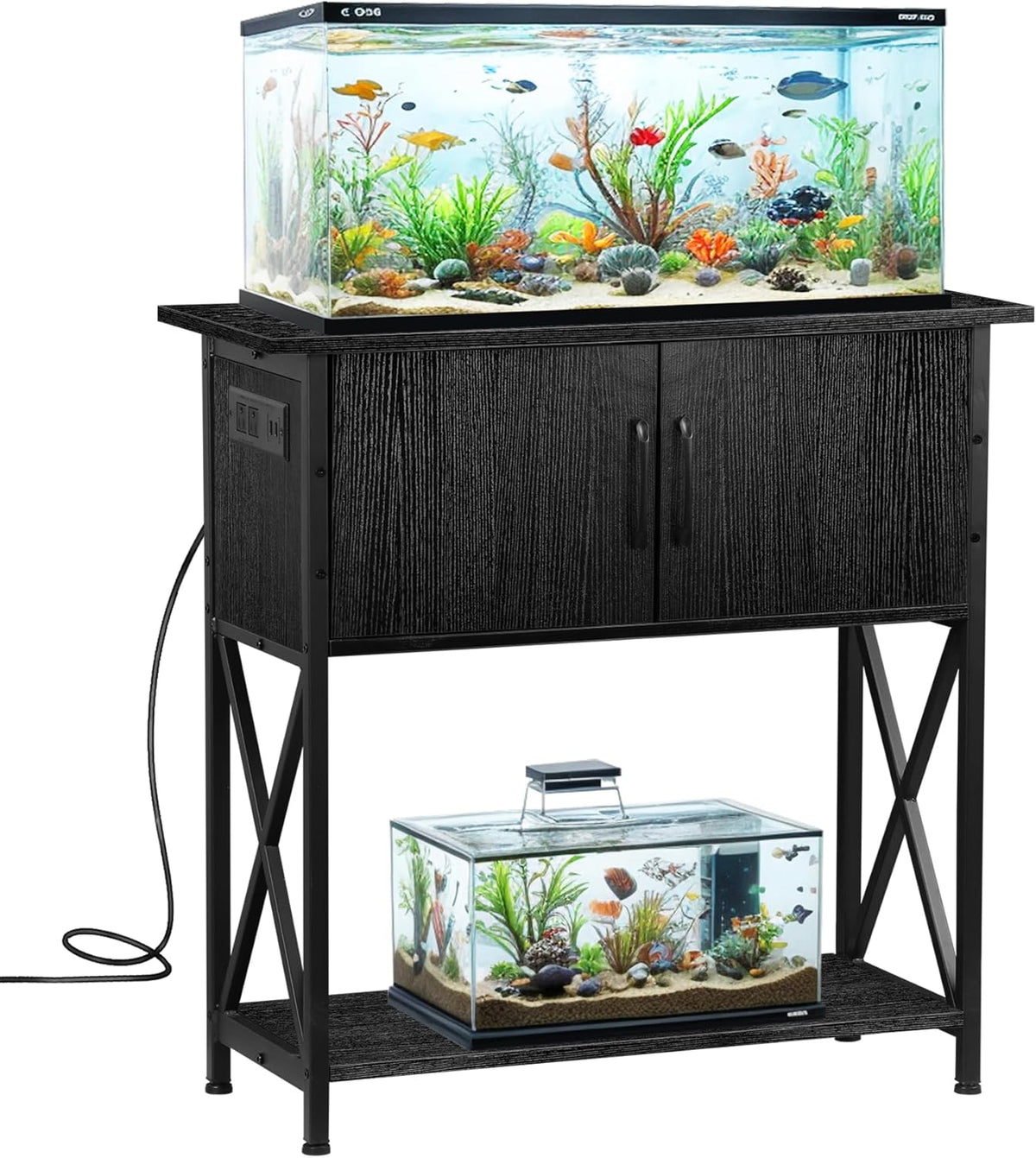 ZENY 20-29 Gallon Fish Tank Stand with Cabinet for Fish Tank Accessories Storage, Metal Double