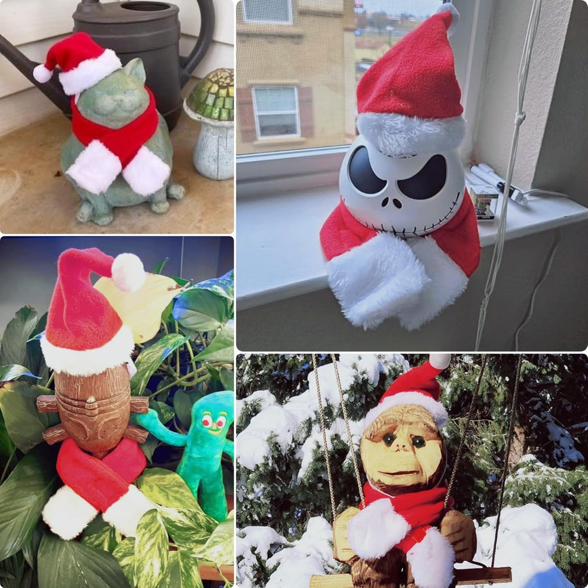 Enjoying Cat Christmas Costume, Santa Hat with Red Scarf for Cats Small Dogs, Rabbit Xmas Outfit