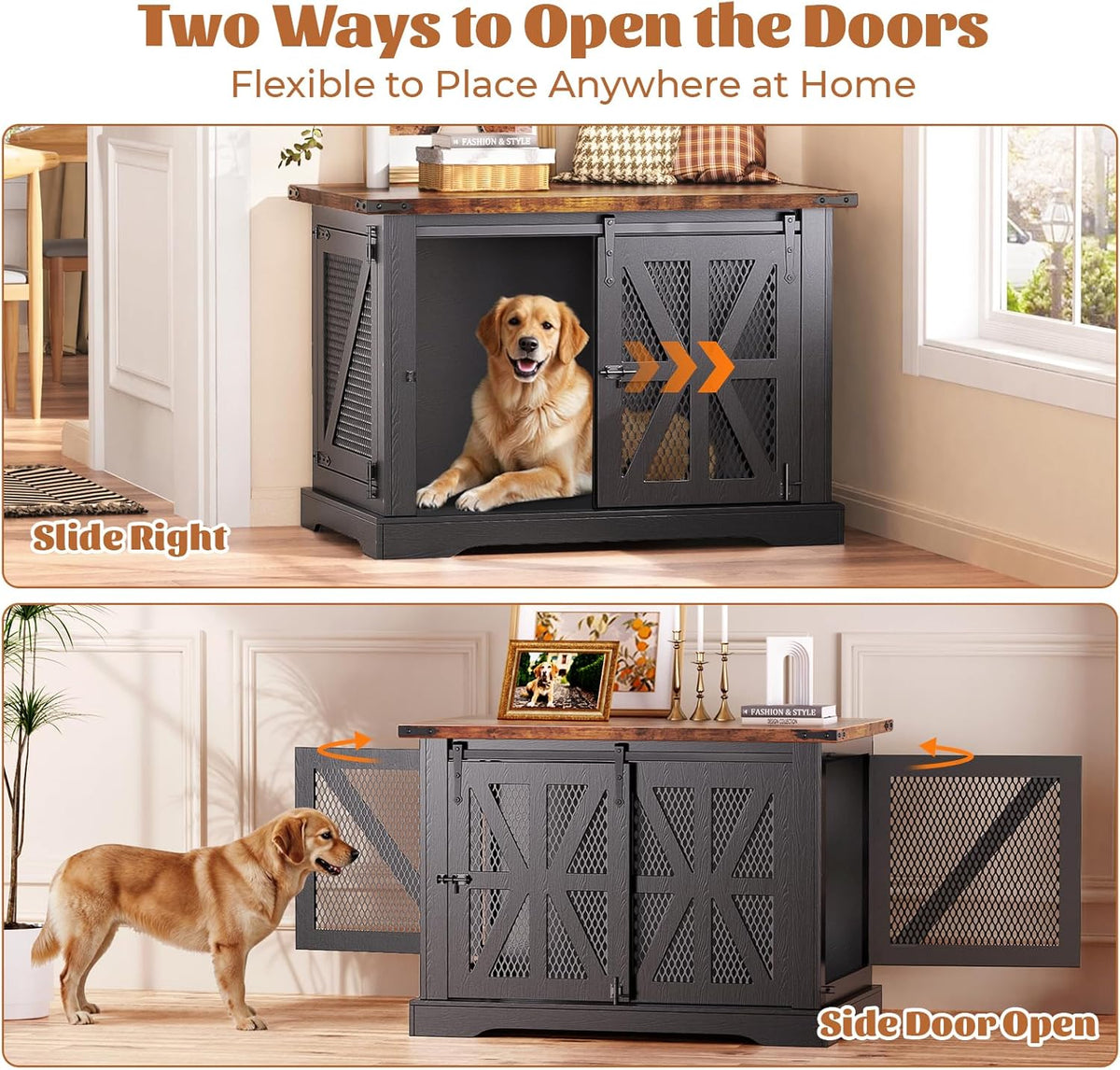 VOPEAK 43.3" XL Dog Crate Furniture, Chew Resistant Dog Crate for Medium Large Dogs, Heavy Duty