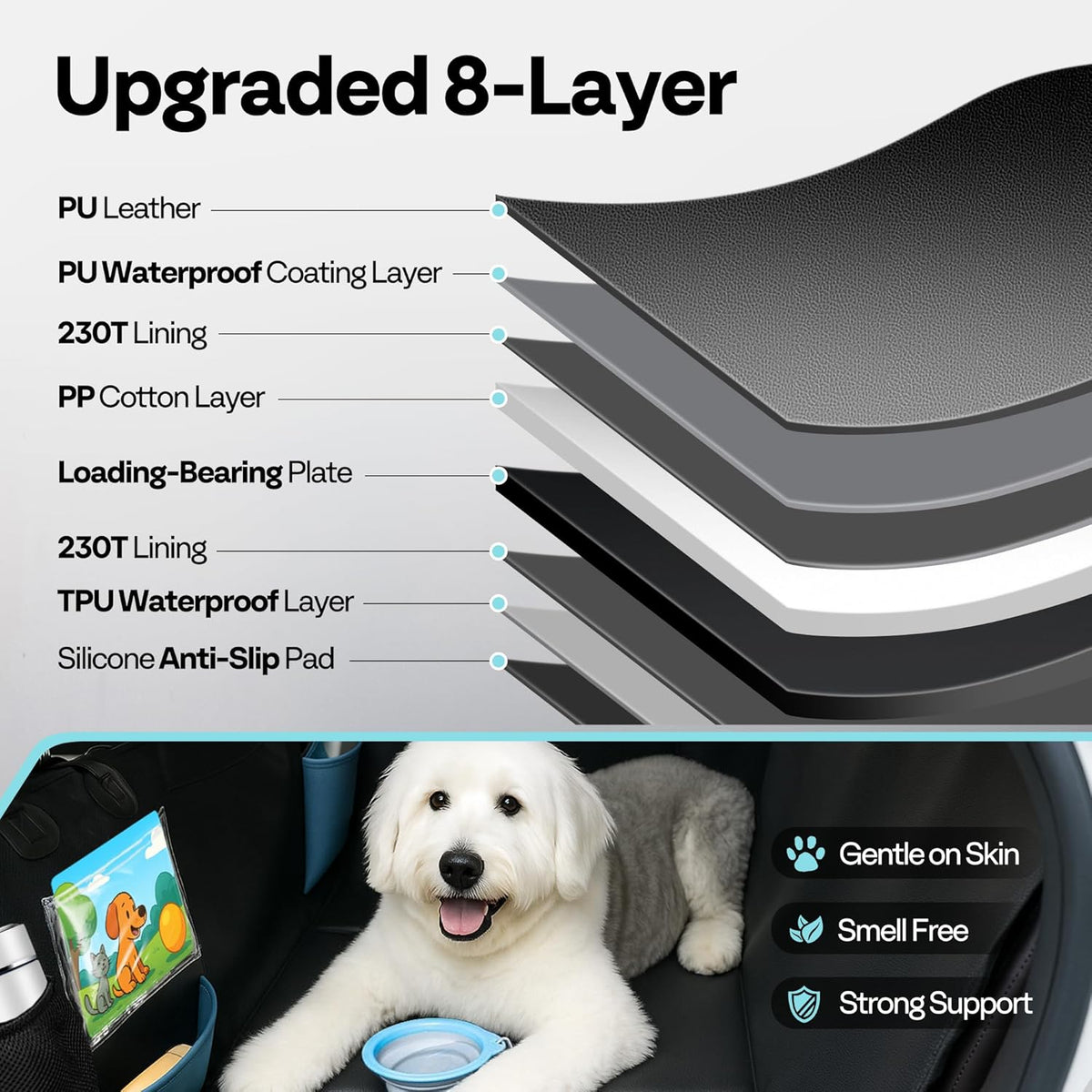 Dog Car Seat Cover for Back Seat 53", Upgraded PU Leather Back Seat Extender with Hard Bottom Holds