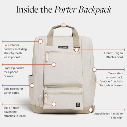 Porter 2-in-1 Dog Gear Backpack – Premium Dog Travel Bag with 10 Pockets, Zip-Off Treat Pouch