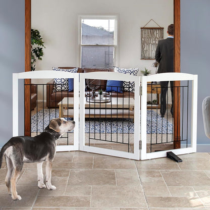 ZJSF Freestanding Dog Fence Indoor, Foldable Dog Gate for Doorways, Stairs or Hallways, Sturdy Wood