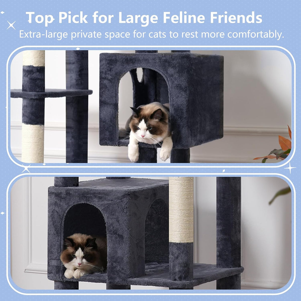 Hey-brother Tall Cat Tree Tower, Heavy Duty Scratching Posts with Large Platforms, Cozy Condos, Big